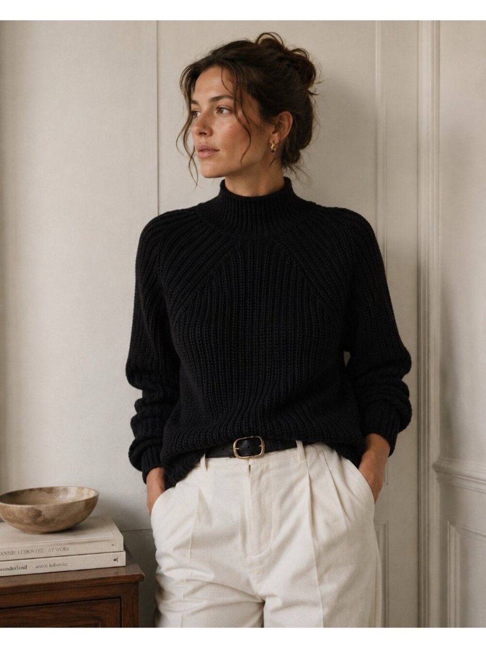 J Crew Womens Relaxed Rollneck Sweater XS Black Cotton Preppy Oversized Chunky - Picture 2 of 10